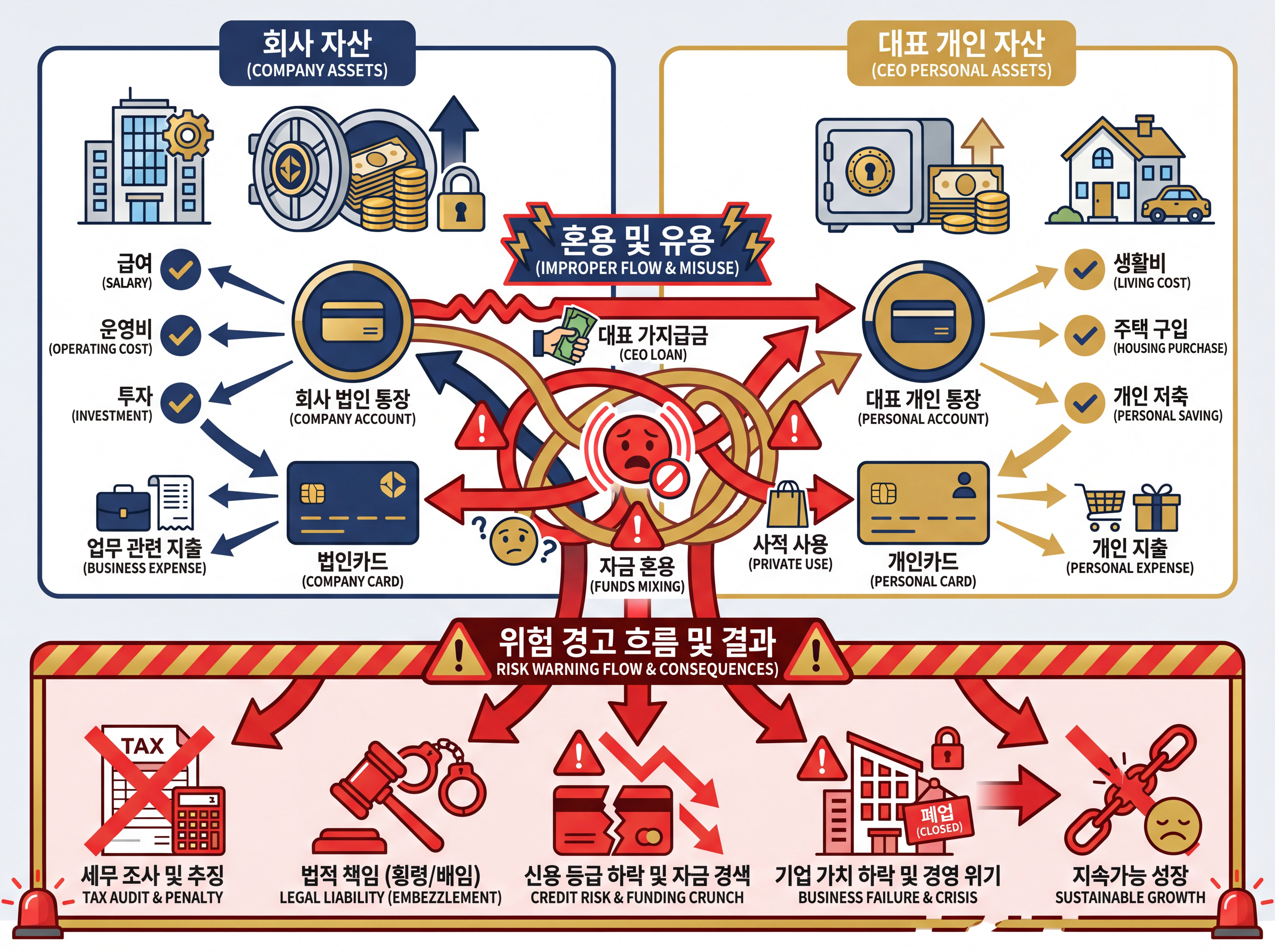 대표 가지급금과 회사돈 혼용 위험 인포그래픽